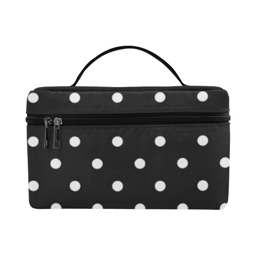 Black and White Polka Dots, White Dots on Black Cosmetic Bag/Large (Model 1658)