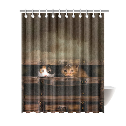 Little cute kitten in an old wooden case Shower Curtain 69"x84"