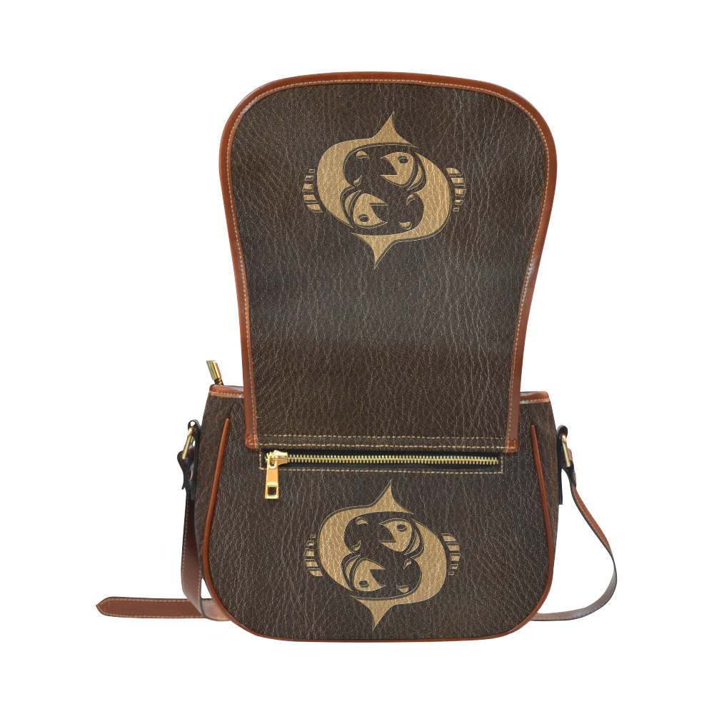 Leather-Look Zodiac Pisces Saddle Bag/Large (Model 1649)