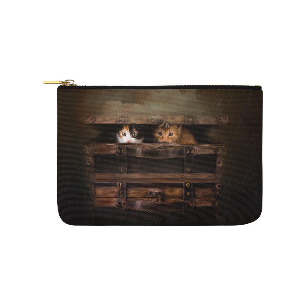 Little cute kitten in an old wooden case Carry-All Pouch 9.5''x6''