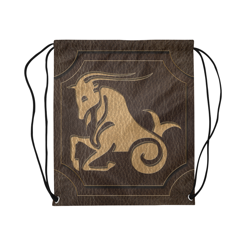 Leather-Look Zodiac Capricorn Large Drawstring Bag Model 1604 (Twin Sides)  16.5"(W) * 19.3"(H)