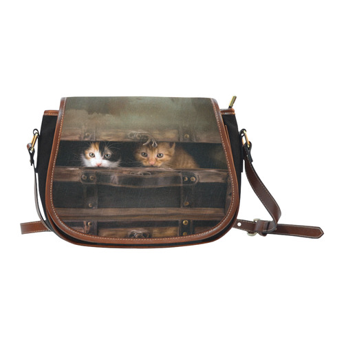 Little cute kitten in an old wooden case Saddle Bag/Small (Model 1649)(Flap Customization)