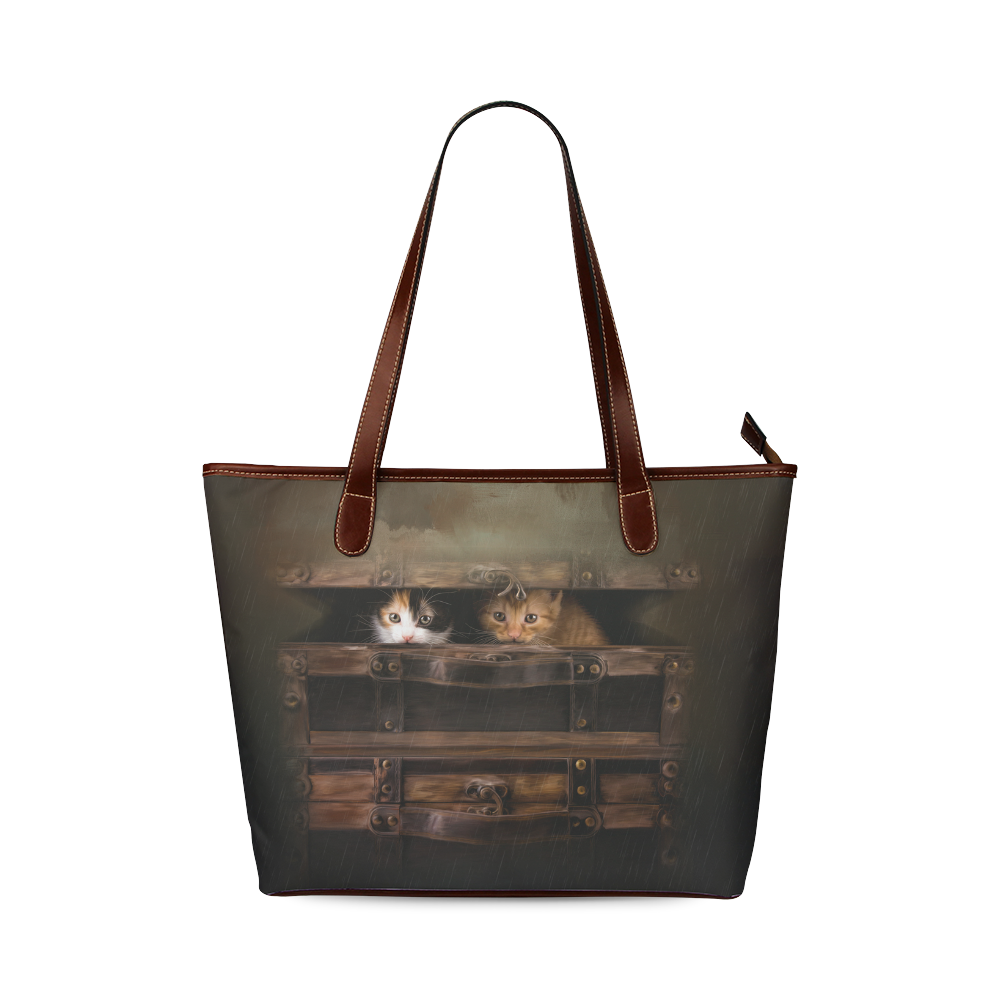 Little cute kitten in an old wooden case Shoulder Tote Bag (Model 1646)