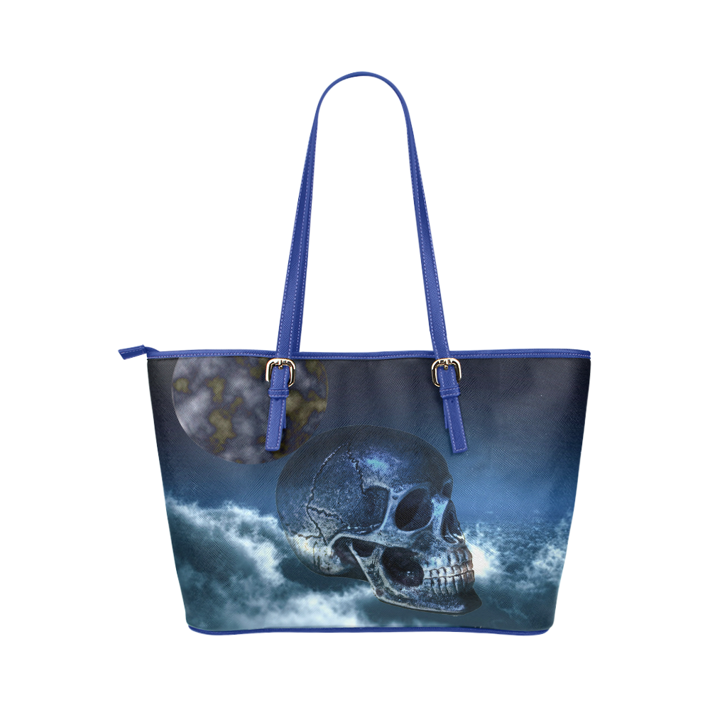 Skull and Moon Leather Tote Bag/Large (Model 1651)