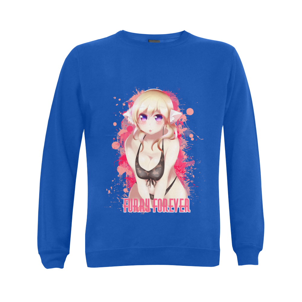 Blonde Hair Bikini Furry Girl Gildan Crewneck Sweatshirt(NEW) (Model H01)