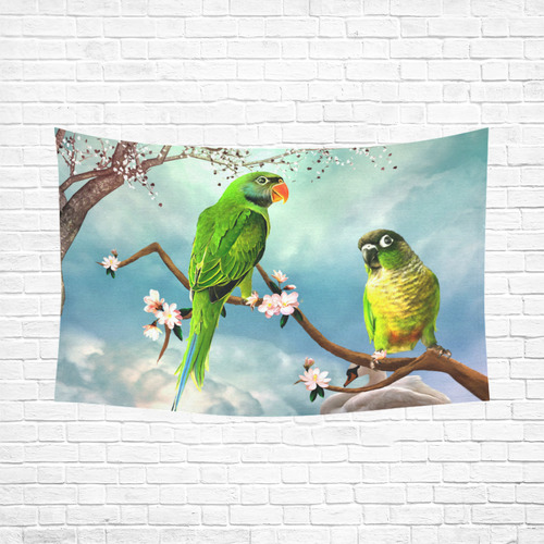Funny cute parrots Cotton Linen Wall Tapestry 90"x 60"