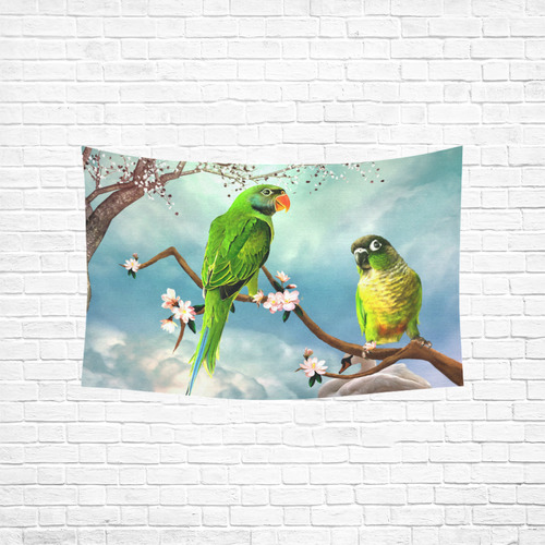 Funny cute parrots Cotton Linen Wall Tapestry 60"x 40"