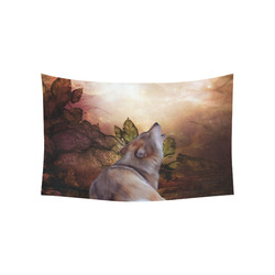 Beautiful wolf in the night Cotton Linen Wall Tapestry 60"x 40"