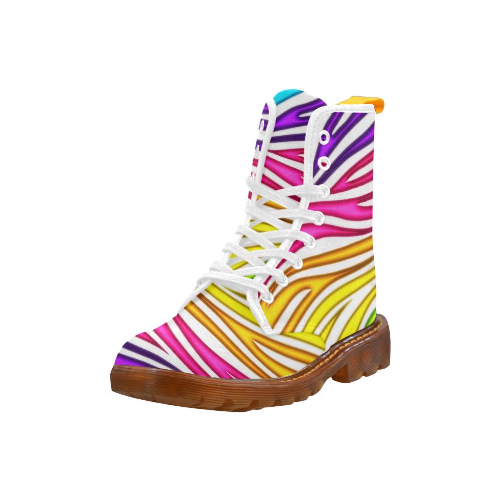 Faux Glow Effect Rainbow Multi Color Zebra S Martin Boots For Women Model 1203H
