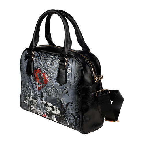 Raven Heart Print Handle Handbag By Juleez Shoulder Handbag (Model 1634)