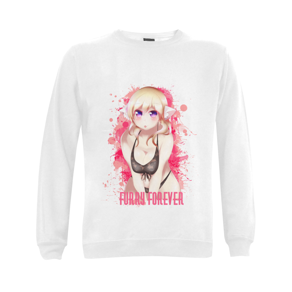 Blonde Hair Bikini Furry Girl Gildan Crewneck Sweatshirt(NEW) (Model H01)