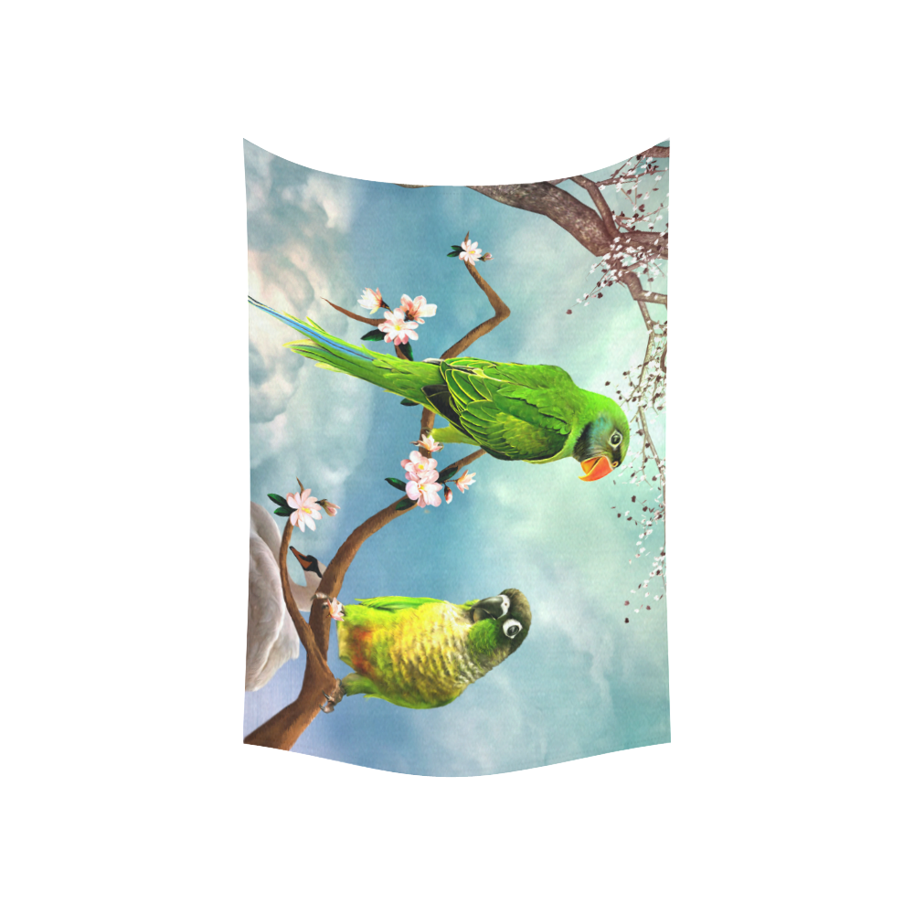 Funny cute parrots Cotton Linen Wall Tapestry 60"x 40"
