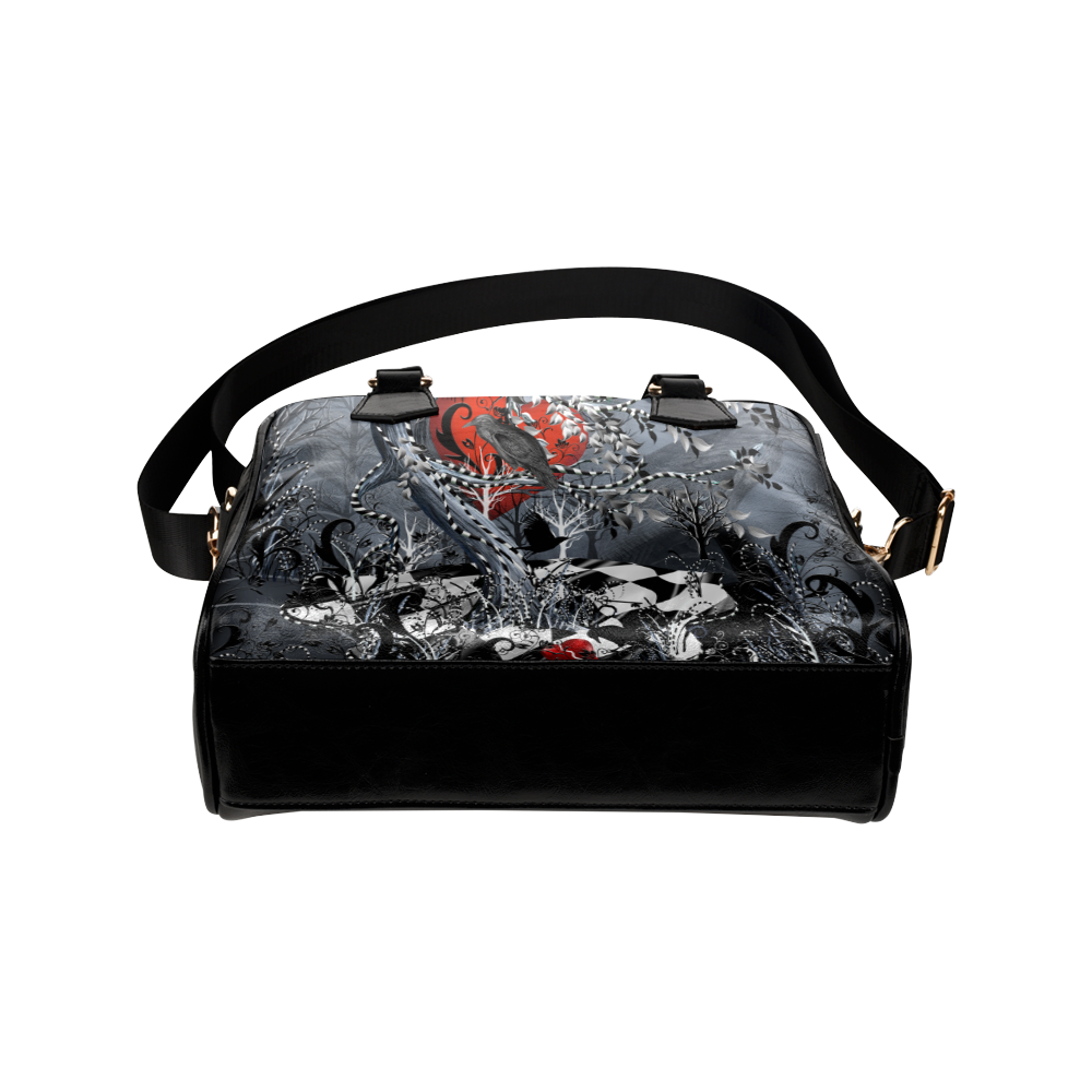 Raven Heart Print Handle Handbag By Juleez Shoulder Handbag (Model 1634)