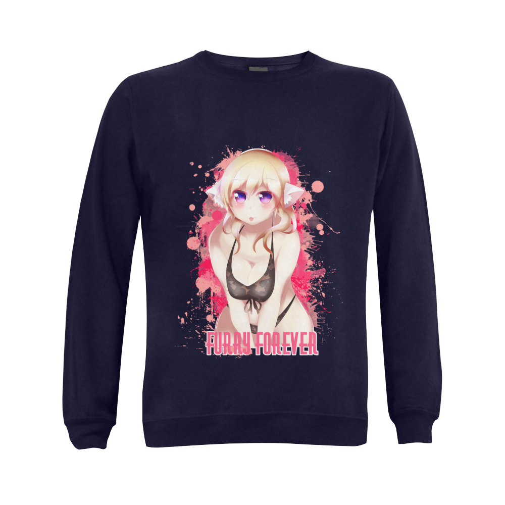 Blonde Hair Bikini Furry Girl Gildan Crewneck Sweatshirt(NEW) (Model H01)