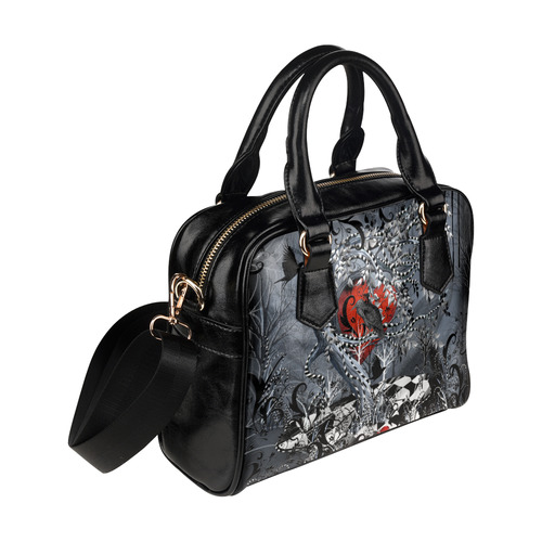 Raven Heart Print Handle Handbag By Juleez Shoulder Handbag (Model 1634)