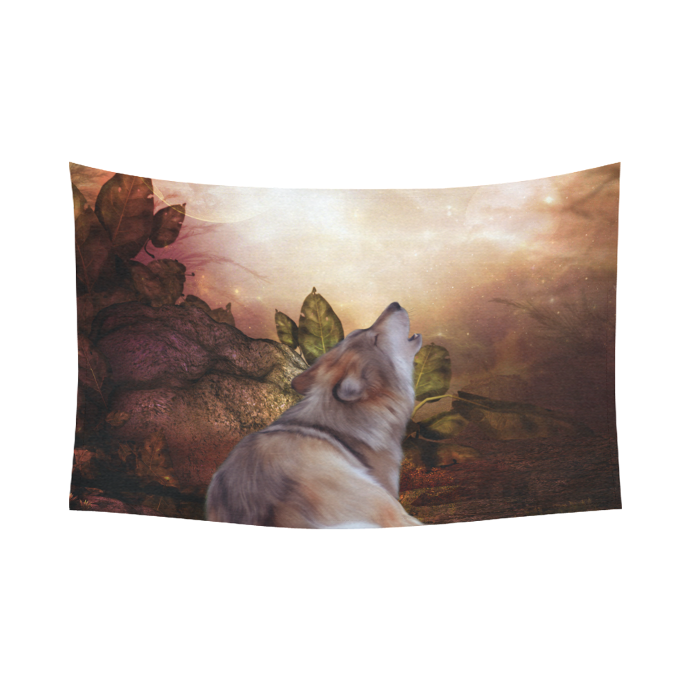 Beautiful wolf in the night Cotton Linen Wall Tapestry 90"x 60"