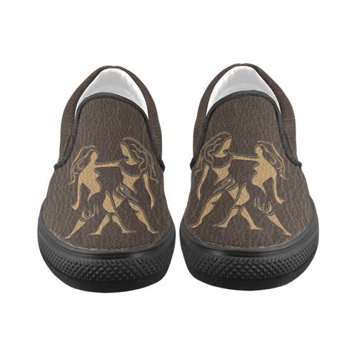 Leather-Look Zodiac Gemini Women's Unusual Slip-on Canvas Shoes (Model 019)