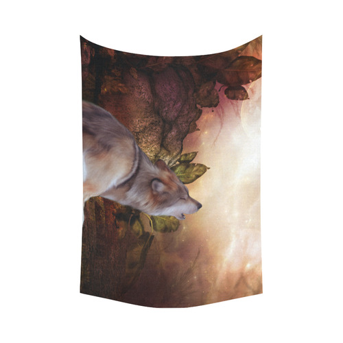 Beautiful wolf in the night Cotton Linen Wall Tapestry 90"x 60"