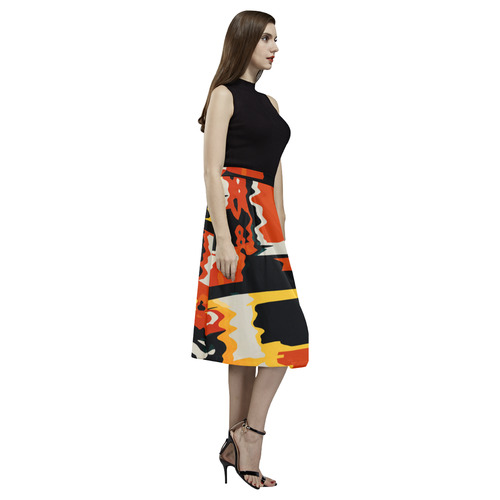 Distorted shapes in retro colors Aoede Crepe Skirt (Model D16)