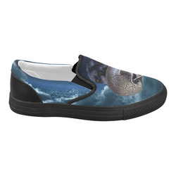 Skull and Moon Women's Slip-on Canvas Shoes (Model 019)