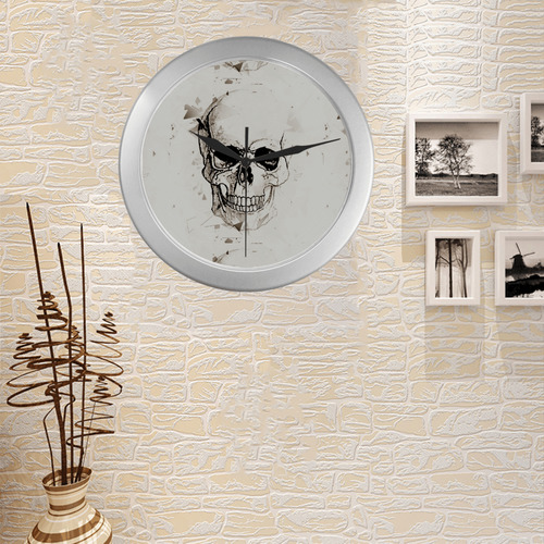 Skull Skizze by Popart Lover Silver Color Wall Clock