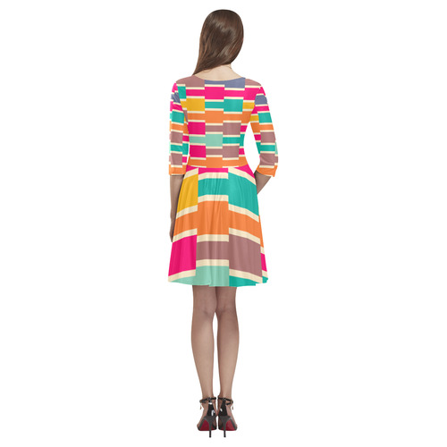 Connected colorful rectangles Tethys Half-Sleeve Skater Dress(Model D20)