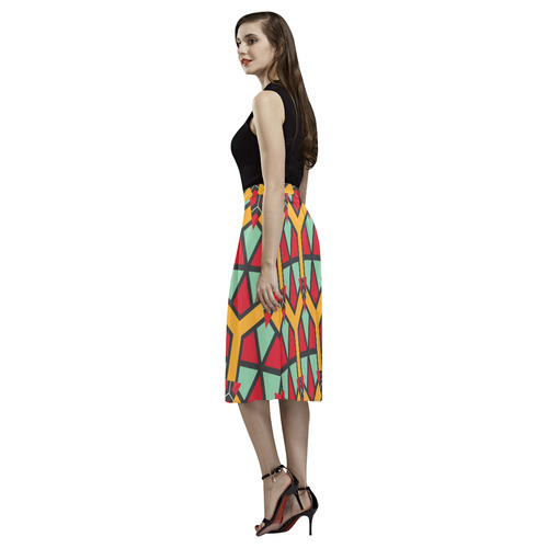 Honeycombs triangles and other shapes pattern Aoede Crepe Skirt (Model D16)