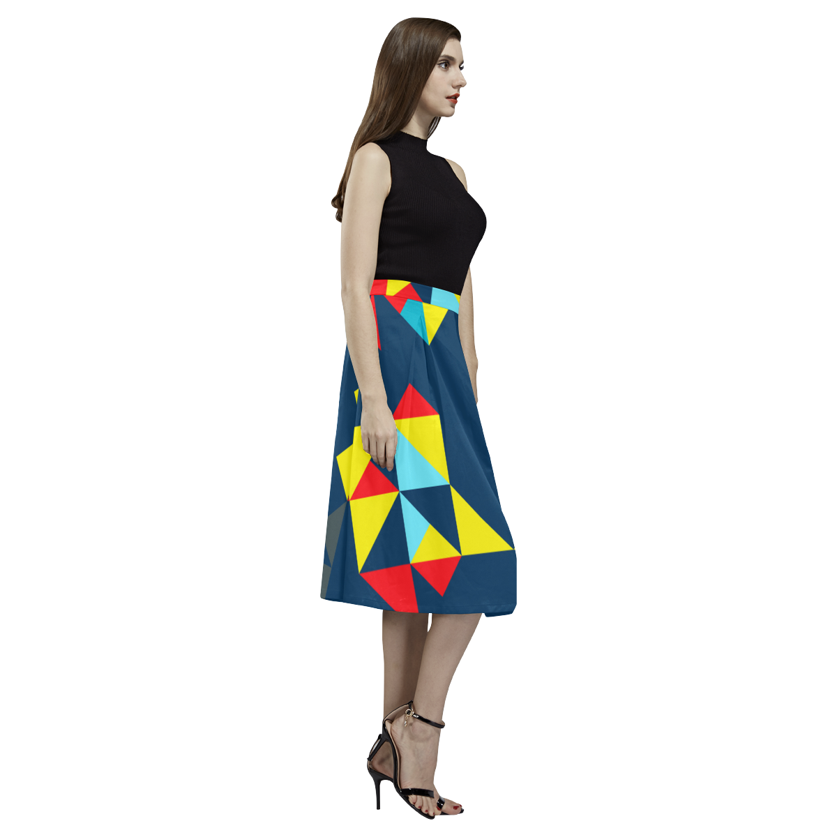 Shapes on a blue background Aoede Crepe Skirt (Model D16)