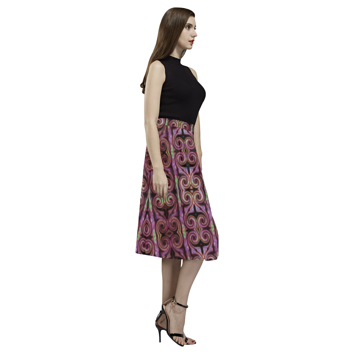 Multicolored Maroon Aoede Crepe Skirt (Model D16)