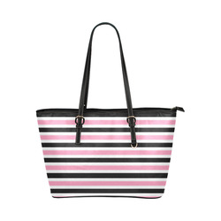 Pink Black Stripes Leather Tote Bag/Small (Model 1651)