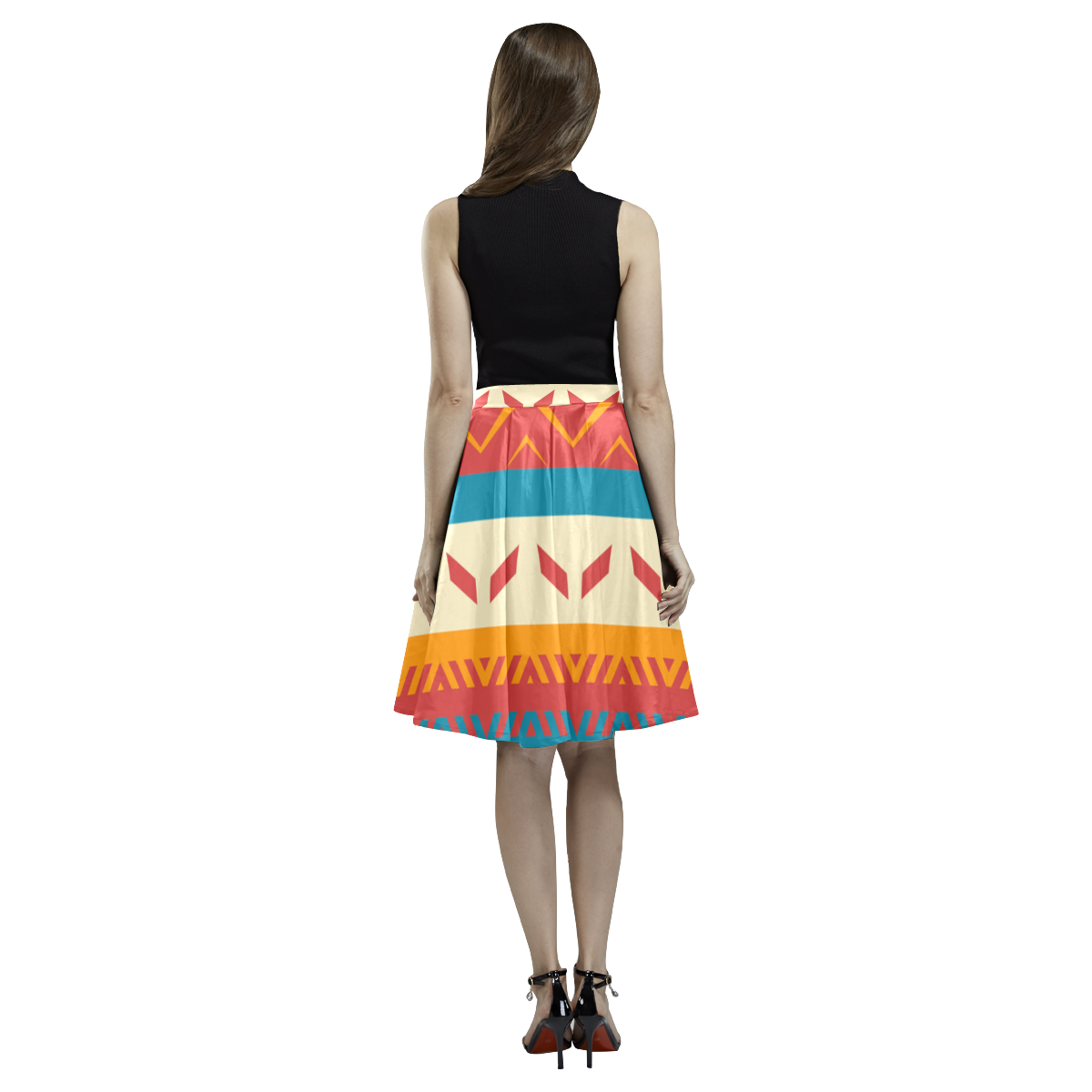 Tribal shapes Melete Pleated Midi Skirt (Model D15)