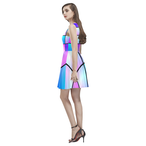 Gradient squares pattern Thea Sleeveless Skater Dress(Model D19)