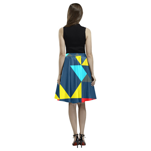 Shapes on a blue background Melete Pleated Midi Skirt (Model D15)