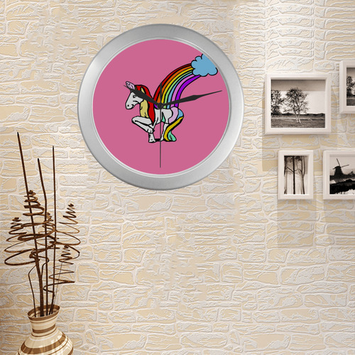 Beautiful Unicorn by Popart Lover Silver Color Wall Clock