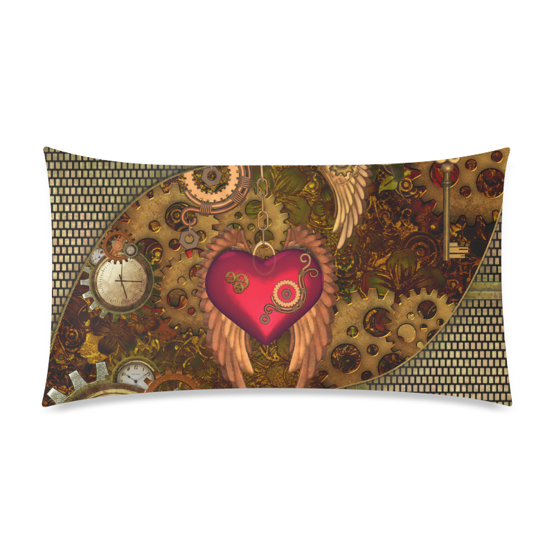 Steampunk, heart with wings Rectangle Pillow Case 20"x36"(Twin Sides)