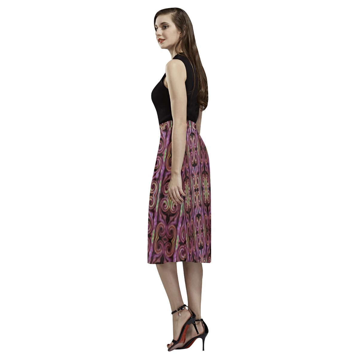 Multicolored Maroon Aoede Crepe Skirt (Model D16)