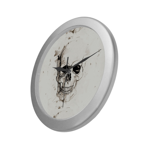 Skull Skizze by Popart Lover Silver Color Wall Clock