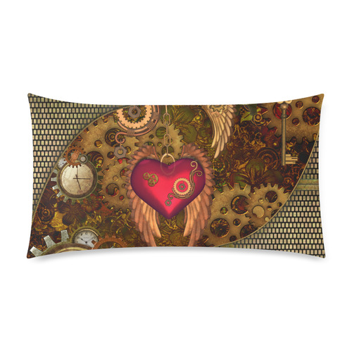 Steampunk, heart with wings Rectangle Pillow Case 20"x36"(Twin Sides)