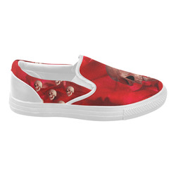 Funny Skull and Red Rose Women's Slip-on Canvas Shoes (Model 019)