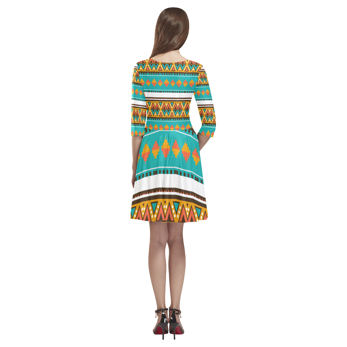 Tribal design in retro colors Tethys Half-Sleeve Skater Dress(Model D20)