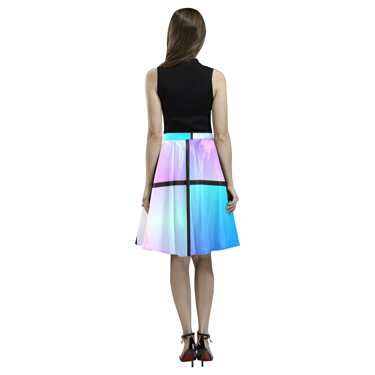 Gradient squares pattern Melete Pleated Midi Skirt (Model D15)