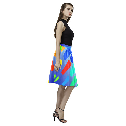 Colorful shapes on a blue background Melete Pleated Midi Skirt (Model D15)