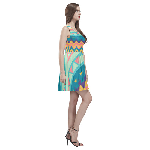 Pastel tribal design Thea Sleeveless Skater Dress(Model D19)