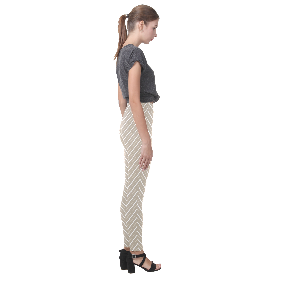 Beige and White Stripe Cassandra Women's Leggings (Model L01)