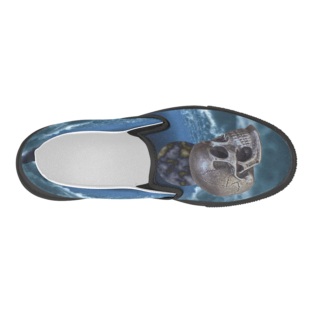 Skull and Moon Women's Slip-on Canvas Shoes (Model 019)