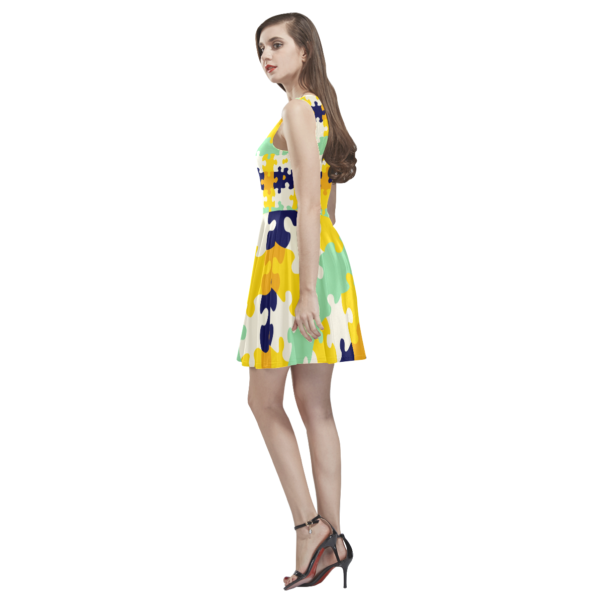 Puzzle pieces Thea Sleeveless Skater Dress(Model D19)