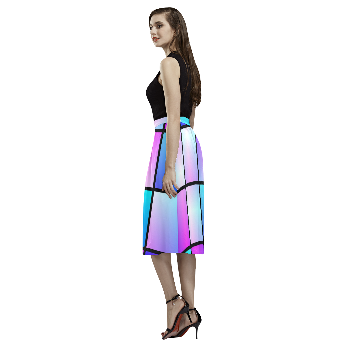 Gradient squares pattern Aoede Crepe Skirt (Model D16)