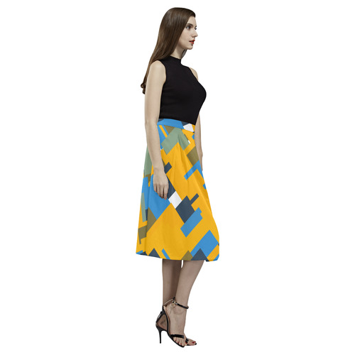 Blue yellow shapes Aoede Crepe Skirt (Model D16)