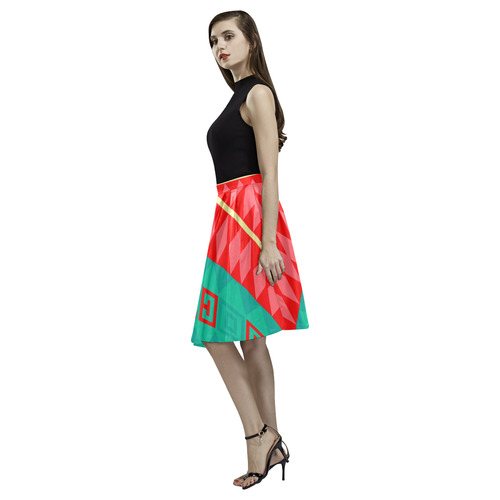 Rhombus stripes and other shapes Melete Pleated Midi Skirt (Model D15)
