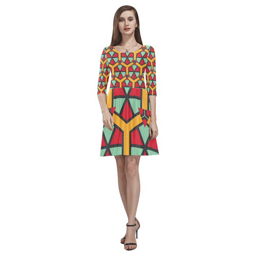 Honeycombs triangles and other shapes pattern Tethys Half-Sleeve Skater Dress(Model D20)